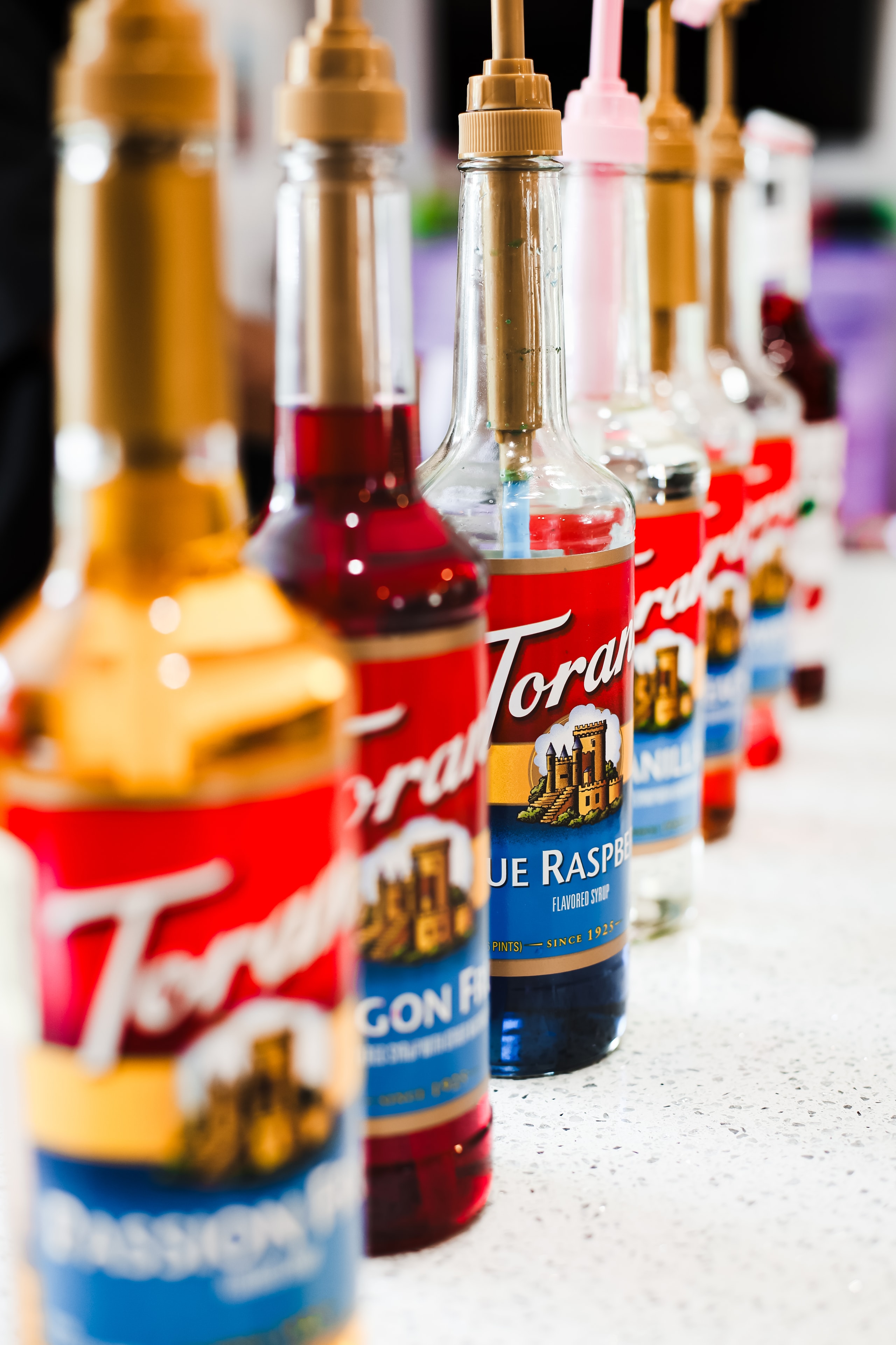 Colorful soda drinks flat lay