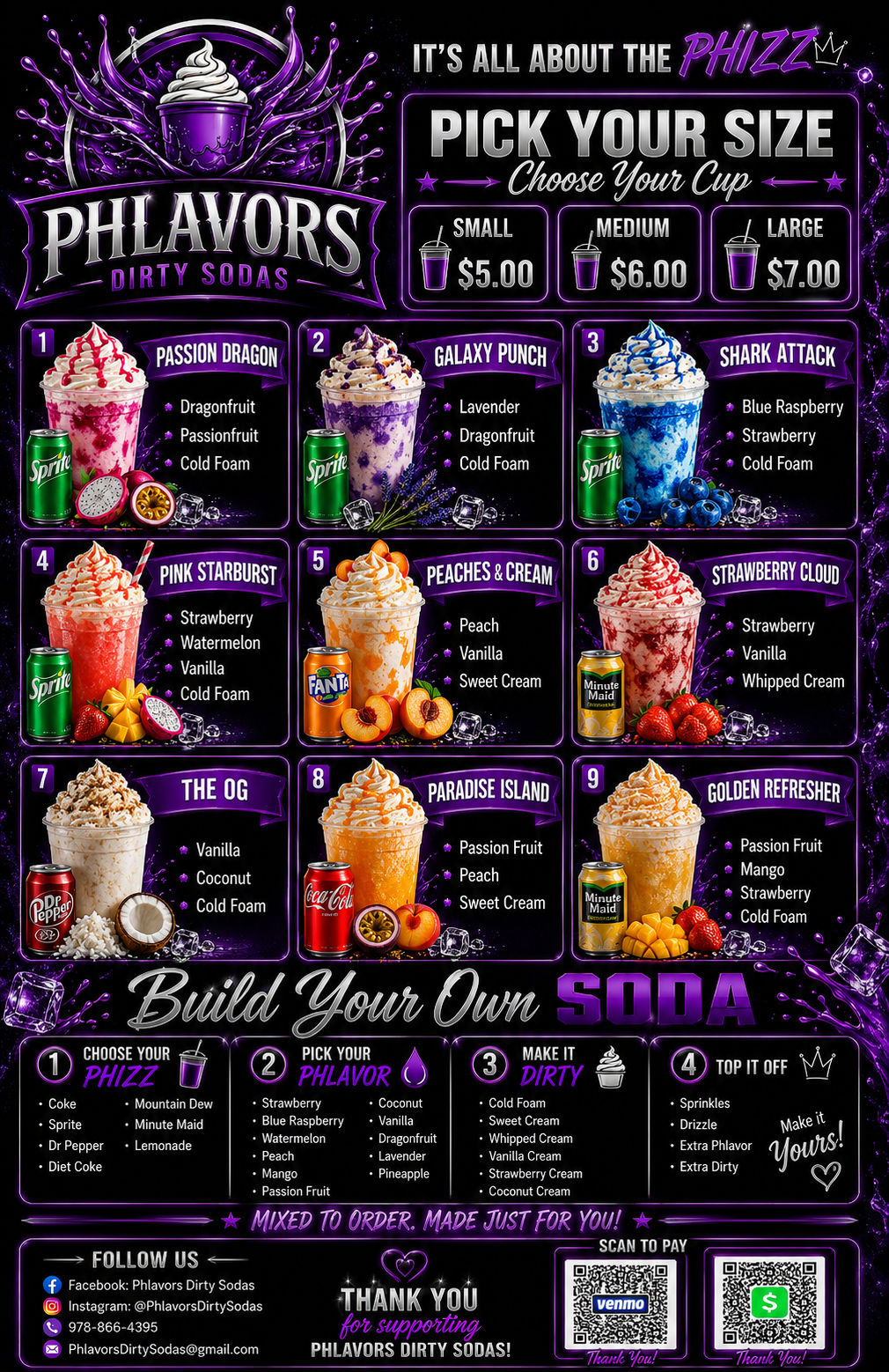 Phlavors Dirty Sodas full menu